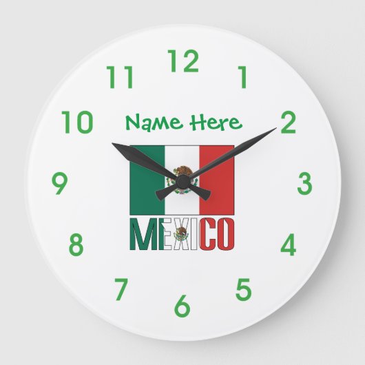 Mexico Flag Personalized Round  Grote Klok (Voorkant)