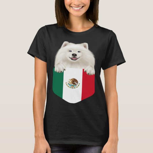 Mexico Flag Samoyed Dog In Pocket T-shirt (Voorkant)