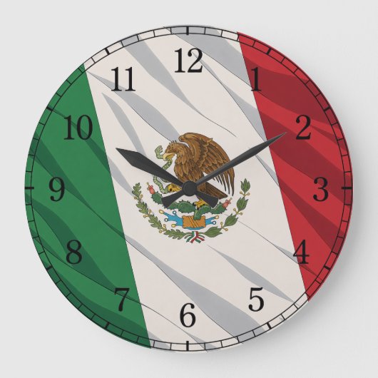 Mexico Flag Wall Clock — Waving Flag Design Grote Klok (Voorkant)