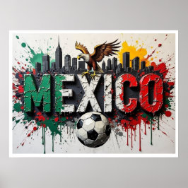 Mexico Football Citiscape Oil Painting Style Art Poster