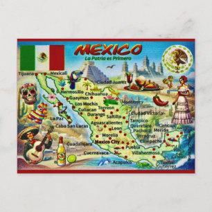 Mexico geïllustreerde kaart ansichtkaart