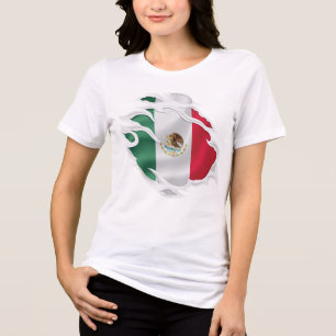 Mexico Gescheurde Vlag Klassieke Ronde Sticker Tri-Blend Shirt