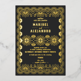 Mexico geschulpte papel picado bloem zwart bruilof folie uitnodiging