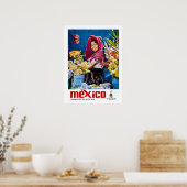 Mexico, glimlachend meisje met bloemen, , reizen poster (Keuken)