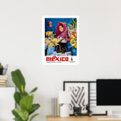 Mexico, glimlachend meisje met bloemen, , reizen poster (Thuiskantoor)