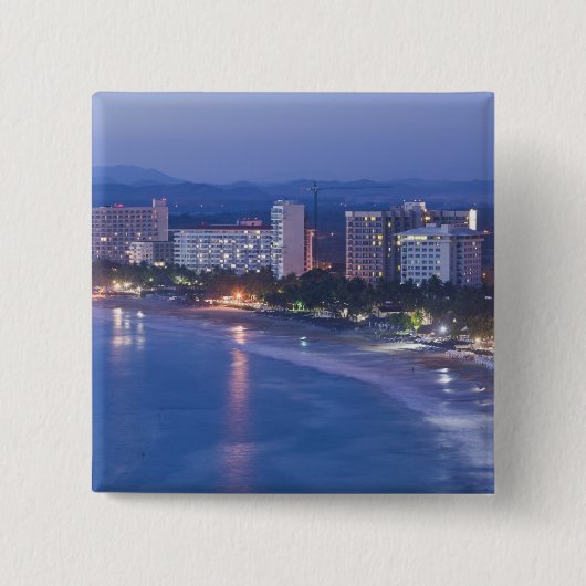 Mexico, Guerrero, Ixtapa. Ixtapa Hotels langs Vierkante Button 5,1 Cm (Voorkant)