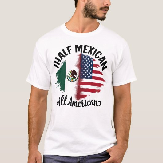 Mexico Half Mexicaans-Amerikaanse vlag mannen Vrou T-shirt (Voorkant)