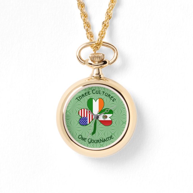 Mexico Ierland USA Shamrock Flag Horloge (Voorkant)