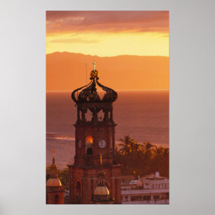 Mexico, Jalisco, Puerto Vallarta. Kerk toren Poster