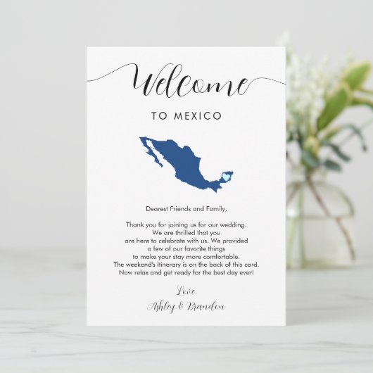 Mexico Kaart Bruiloft Welkomstroute & brief (Staand voorkant)