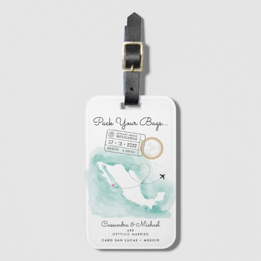 Mexico-kaart | Cabo | Uitnodiging tot weddenschap  Bagagelabel (Voorkant (verticaal))