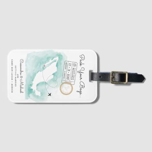 Mexico-kaart | Cabo | Uitnodiging tot weddenschap  Bagagelabel (Voorkant (horizontaal))