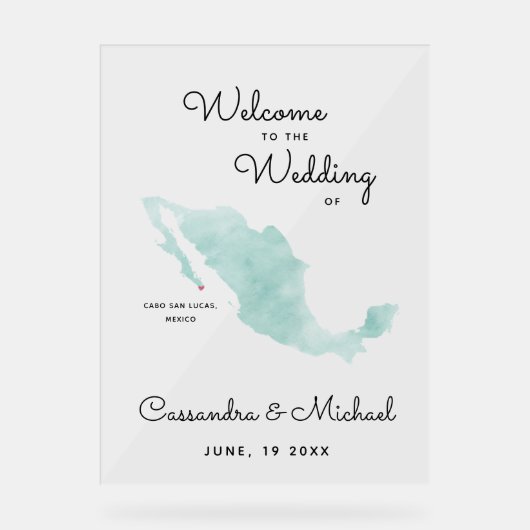Mexico-kaart | Cabo | Welkom bestemmingsbruiloft Acryl Bord (Voorkant)