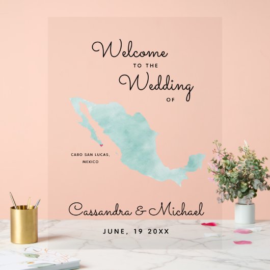 Mexico-kaart | Cabo | Welkom bestemmingsbruiloft Acryl Bord (Huwelijk)