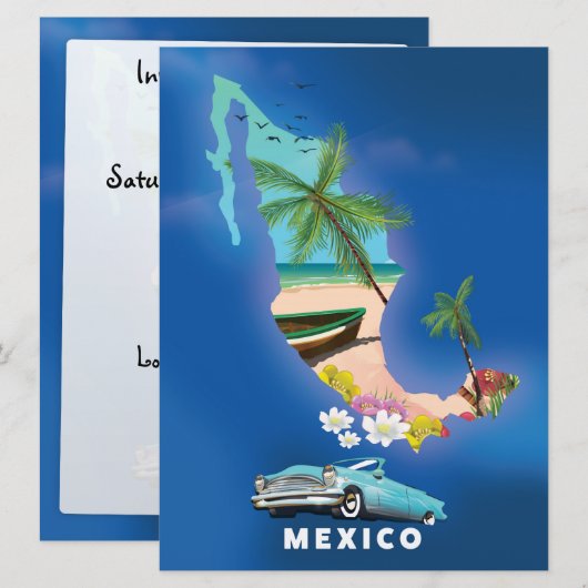 Mexico kaart illustratie reisposter. (Voorkant / Achterkant)
