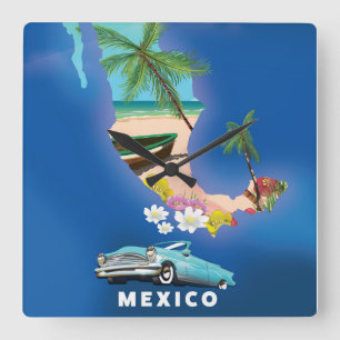 Mexico kaart illustratie reisposter. vierkante klok