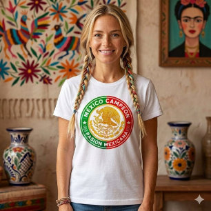 Mexico Kampioen Vlagkleuren Grafisch Wapen Wit Tri-Blend Shirt