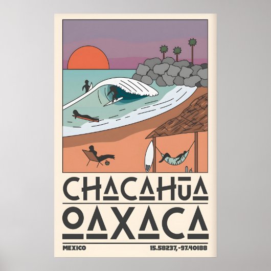 Mexico Kust Kunstprint Chacahua Surfsceen Poster (Voorkant)