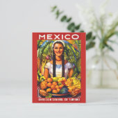 Mexico, lachende vrouw met tropisch fruit,  briefkaart (Staand voorkant)