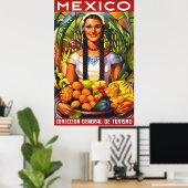 Mexico, lachende vrouw met tropisch fruit,  poster (Thuiskantoor)