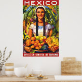 Mexico, lachende vrouw met tropisch fruit,  poster (Keuken)
