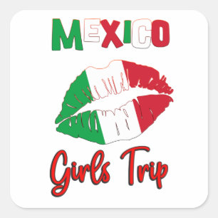 Mexico Lip Flag Meisjes Trip Groepsmatching Vierkante Sticker
