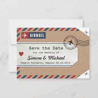 Mexico Luchtpost Bagage Label Save the Date met Ka