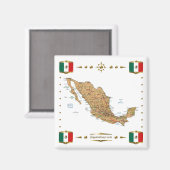 Mexico Map + Flags Magnet (Voorkant / Achterkant)