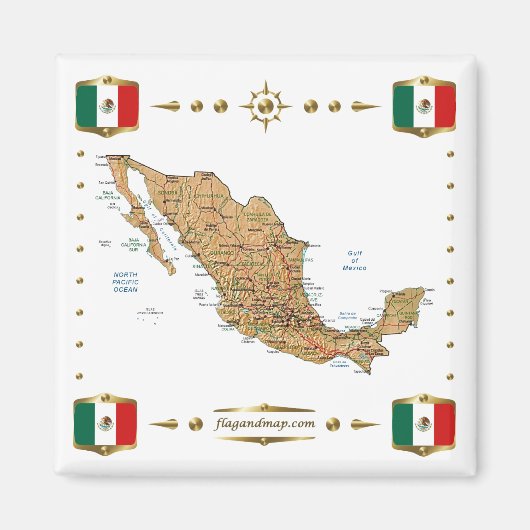 Mexico Map + Flags Magnet (Voorkant)