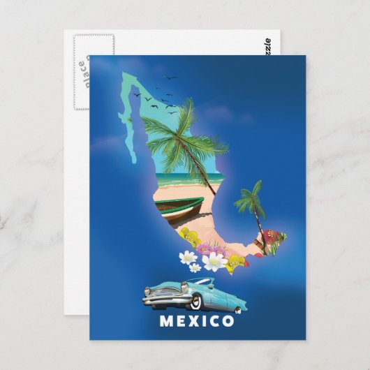 Mexico Map Illustration reisposter. Briefkaart (Voorkant / Achterkant)