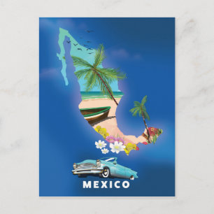 Mexico Map Illustration reisposter. Briefkaart