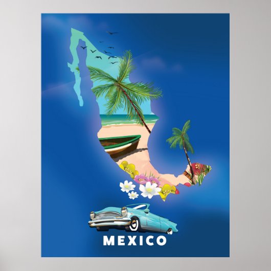 Mexico Map Illustration reisposter. Poster (Voorkant)