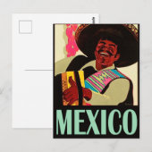 Mexico, Mexicaan speelt accordeon, vintage Briefkaart (Voorkant / Achterkant)
