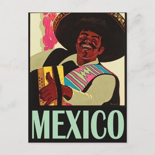 Mexico, Mexicaan speelt accordeon, vintage Briefkaart (Voorkant)
