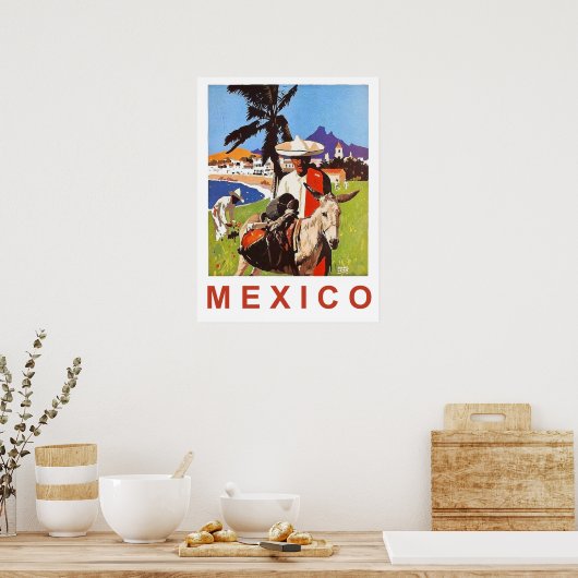 Mexico, Mexicaans man met ezel aan de kust Poster (Keuken)