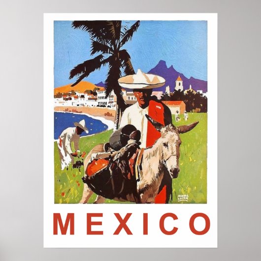 Mexico, Mexicaans man met ezel aan de kust Poster (Voorkant)