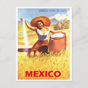 Mexico, Mexicaans meisje op een boerderij, vintage Briefkaart