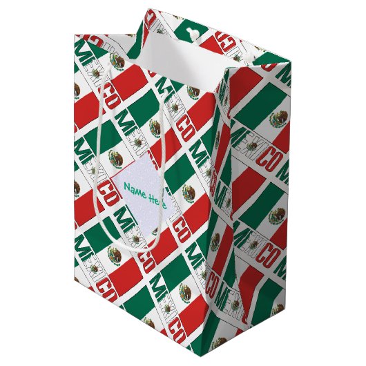 Mexico Mexicaanse vlag betegeld groen gepersonalis Medium Cadeauzakje (Voorkant Gekanteld)