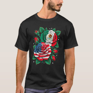 Mexico Mexicaanse Vlag USA Amerikaanse Vlag Roos B T-shirt