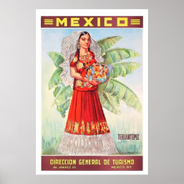 Mexico, Mexicaanse vrouw met tropisch fruitmand Poster