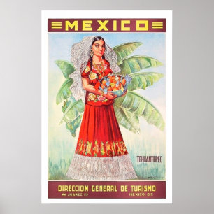 Mexico, Mexicaanse vrouw met tropisch fruitmand Poster