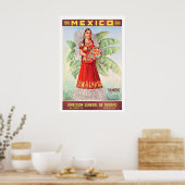 Mexico, Mexicaanse vrouw met tropische fruitmand Poster (Keuken)