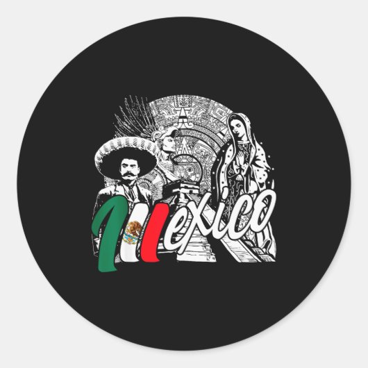 Mexico - Mexican Pride - Virgen De Guadalupe And H Ronde Sticker (Voorkant)