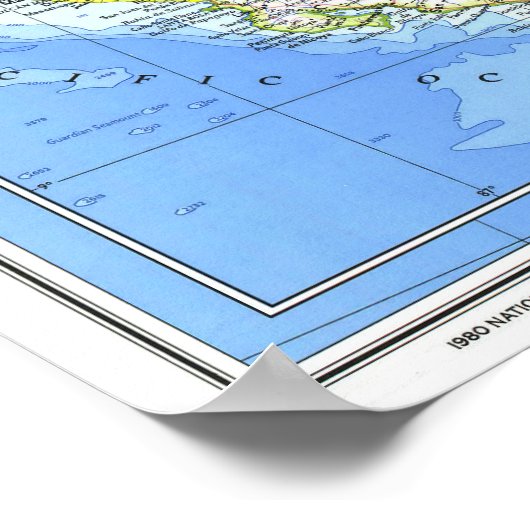 " Mexico/Midden-Amerika: Gedetailleerde KAART 1980 Poster (Hoek)