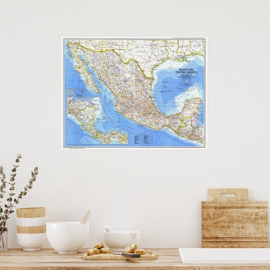 " Mexico/Midden-Amerika: Gedetailleerde KAART 1980 Poster (Keuken)