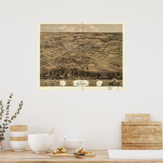 Mexico Missouri 1869 Antiek Panorama Poster (Keuken)