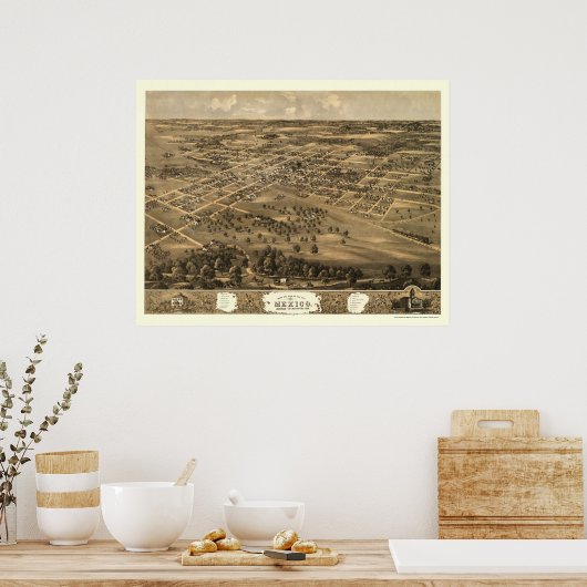 Mexico, MO Panorama Map - 1869 Poster (Keuken)