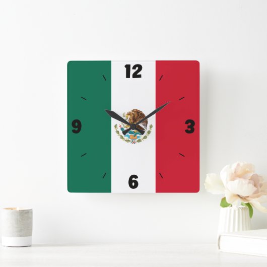 Mexico National Flag Patriotic Vierkante Klok (Huis)
