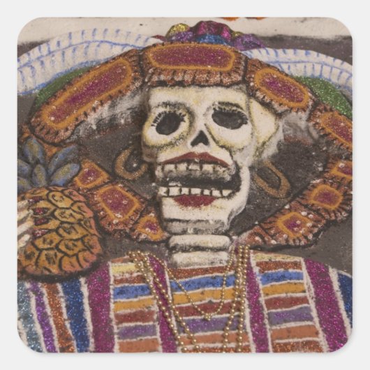 Mexico, Oaxaca. Sand tapestry (tapete de arena) Vierkante Sticker (Voorkant)