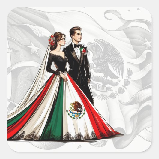 Mexico Paar Bruiloft Vierkante Sticker (Voorkant)